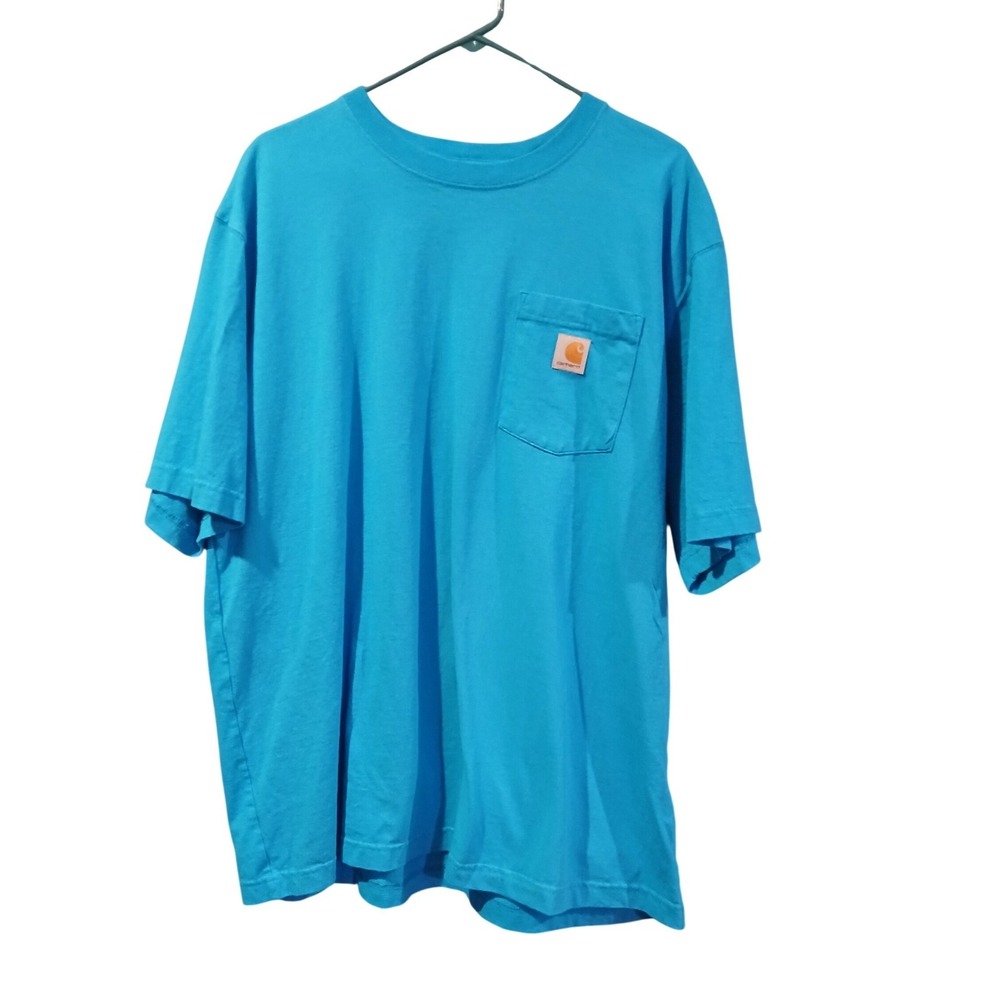 Carhartt Mens XL Loose Fit Short Sleeve Pocket T-Shirt Turquoise Blue Cotton